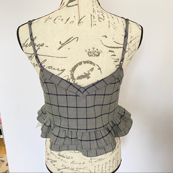 Anthropologie Lost + Wander CROP TOP Checker Ruffle Cami Top Grey Black … - Picture 7 of 13